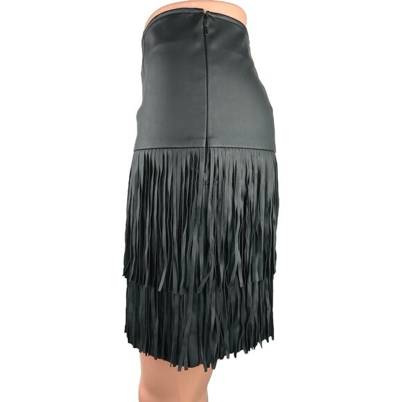 Trouve Black Frill High Waisted Vegan Faux Leather Western Cowboy Mini Skirt 4 - Picture 2 of 5
